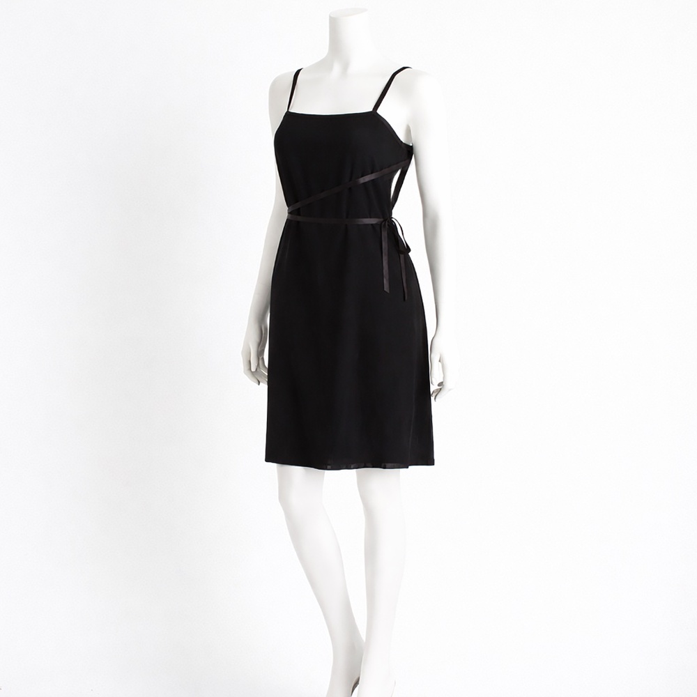 Yves Saint Laurent Rive Gauche Black Crepe Cocktail Dress Wrap Tie Bodice 1990s - Picture 8 of 13